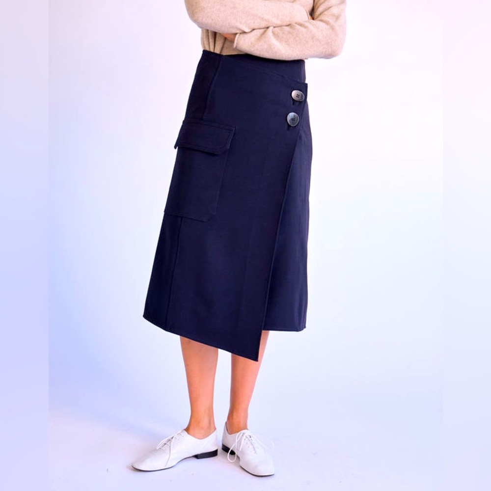 NWT Mijeong Park Navy Button Detailed Wrap Skirt, size  Large